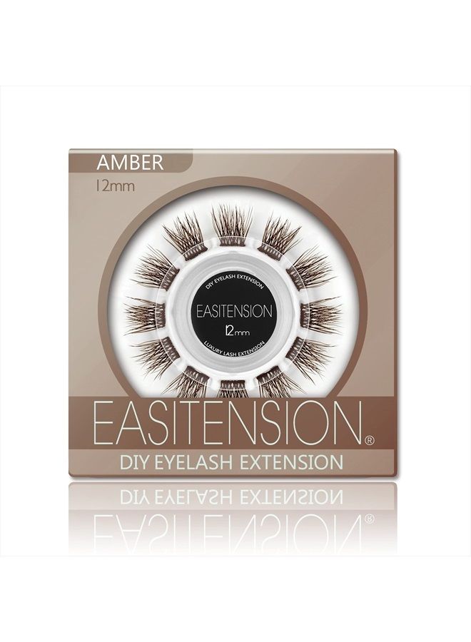 DIY Eyelash Extension, 3D Effect Individual Melt Flare Lash Cluster Natural Lashes Set, Home Eyelash Extension Lashes Pack (12MM-Amber)