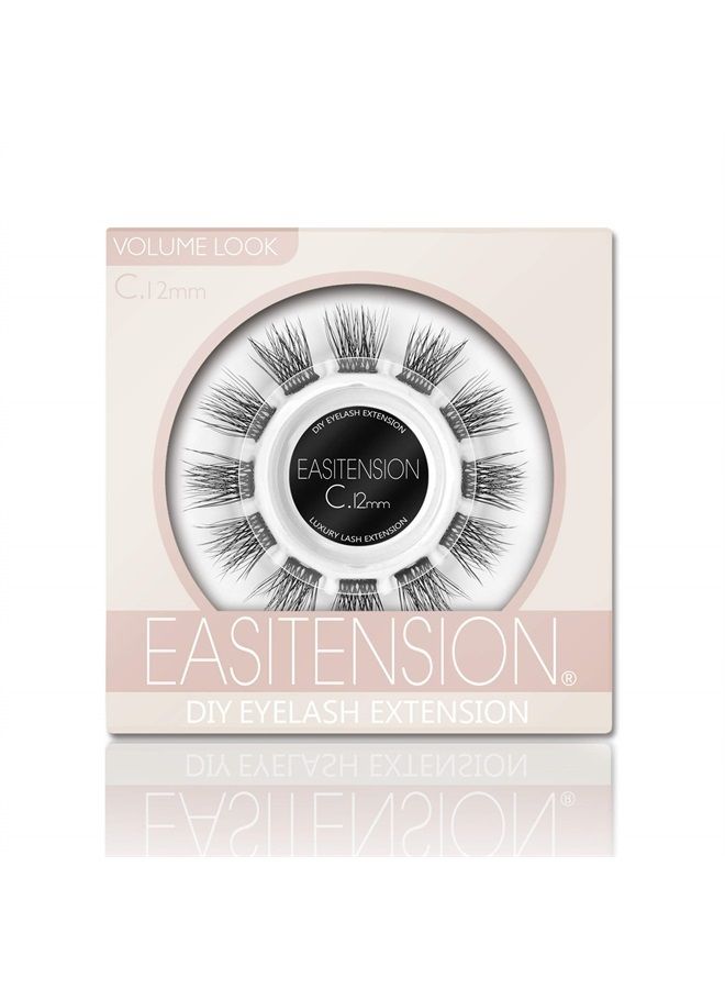 DIY Eyelash Extension, 3D Effect Glue Bonded Band Individual Lash 12 Clusters Volume Lashes Set, Home Eyelash Extension, C curl Lashes Pack(12MM)