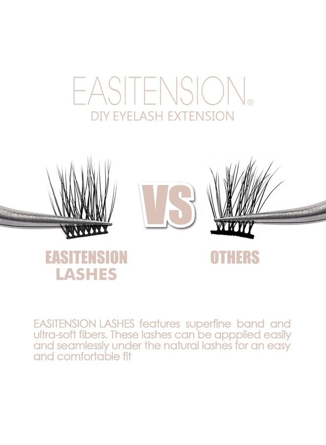 DIY Eyelash Extension, 3D Effect Glue Bonded Individual Lash 12 Clusters Volume Lashes Set, Home Eyelash Extension, C curl Lashes Pack (10MM)