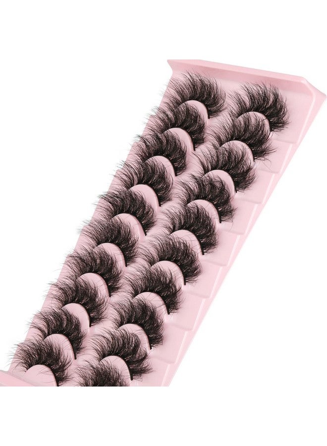 Mink Lashes False Eyelashes Dramatic Fluffy Mink Lashes Wispy 19Mm Curly Fanxiton Natural Look 3D Fake Eyelashes 10 Pairs Pack