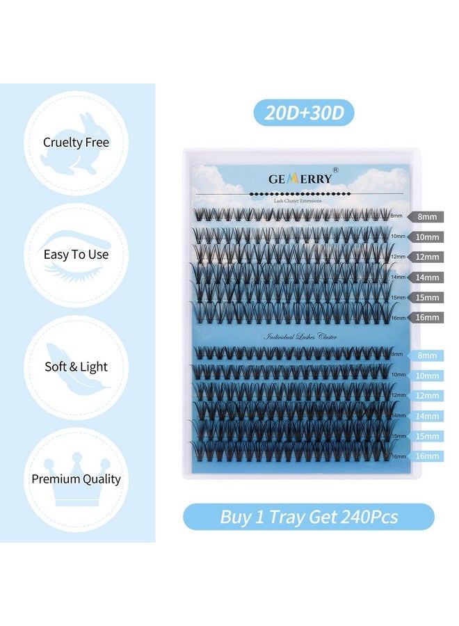 Lash Clusters 240Pcs Gemerry Individual Lashes 0.07Mm 20P+30P D Curl Mix 8 16Mm Cluster Lashes Natural Soft Mixed Tray Eyelash Clusters Diy Eyelash Extensions