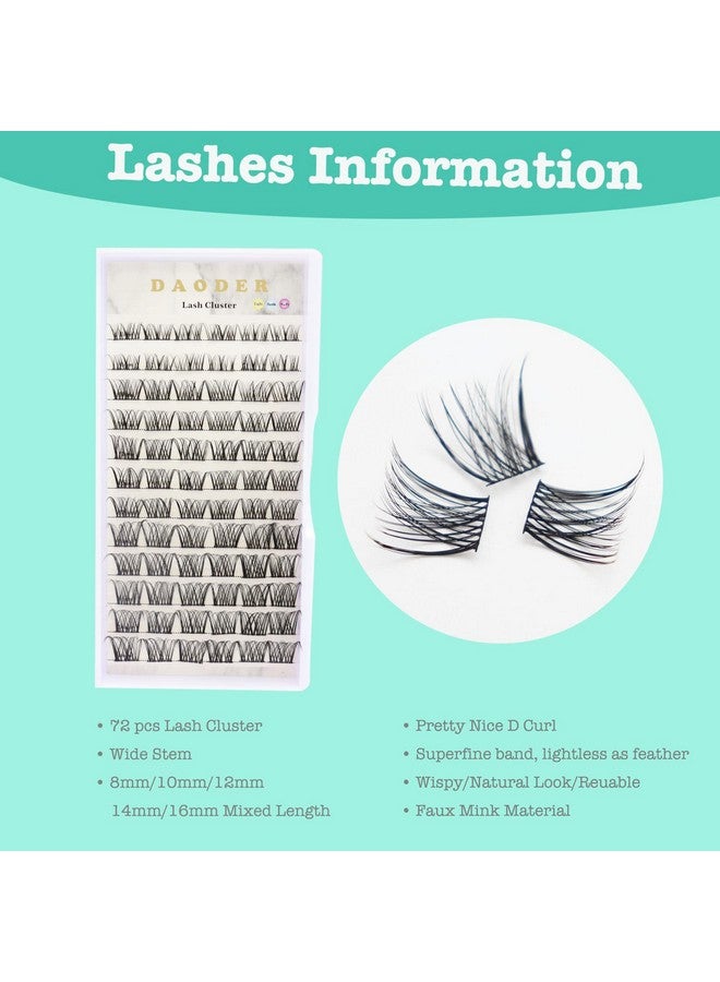 Lash Clusters Individual Lashes 72 Wide Cluster Lashes D Curl Wispy Eyelash Extension For Diy At Home 8 16Mm Mix Light Reusable Lash Extension (Lash Cluster 003)