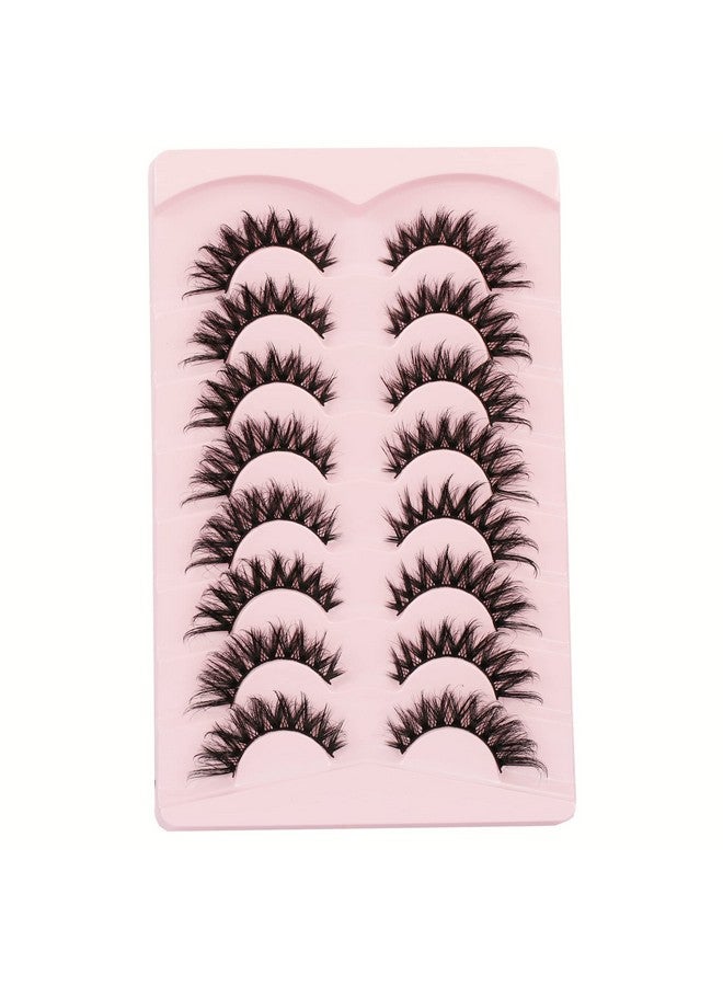 Mink Lashes Cat Eye Fluffy False Eyelashes D Curl Russian Strip Lashes Pack Soft Wispy False Lashes 8 Pairs Multipack