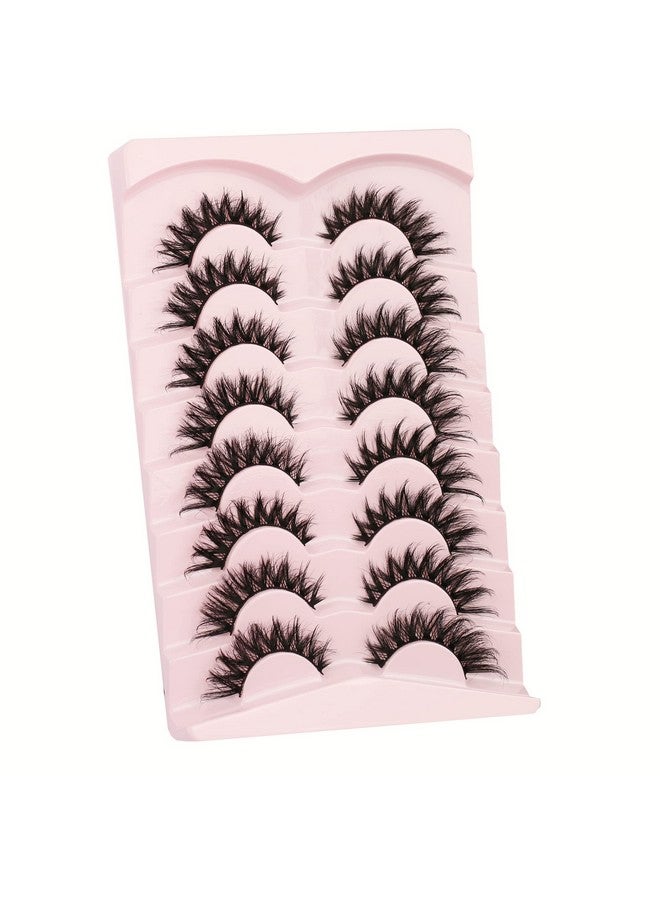 Mink Lashes Cat Eye Fluffy False Eyelashes D Curl Russian Strip Lashes Pack Soft Wispy False Lashes 8 Pairs Multipack