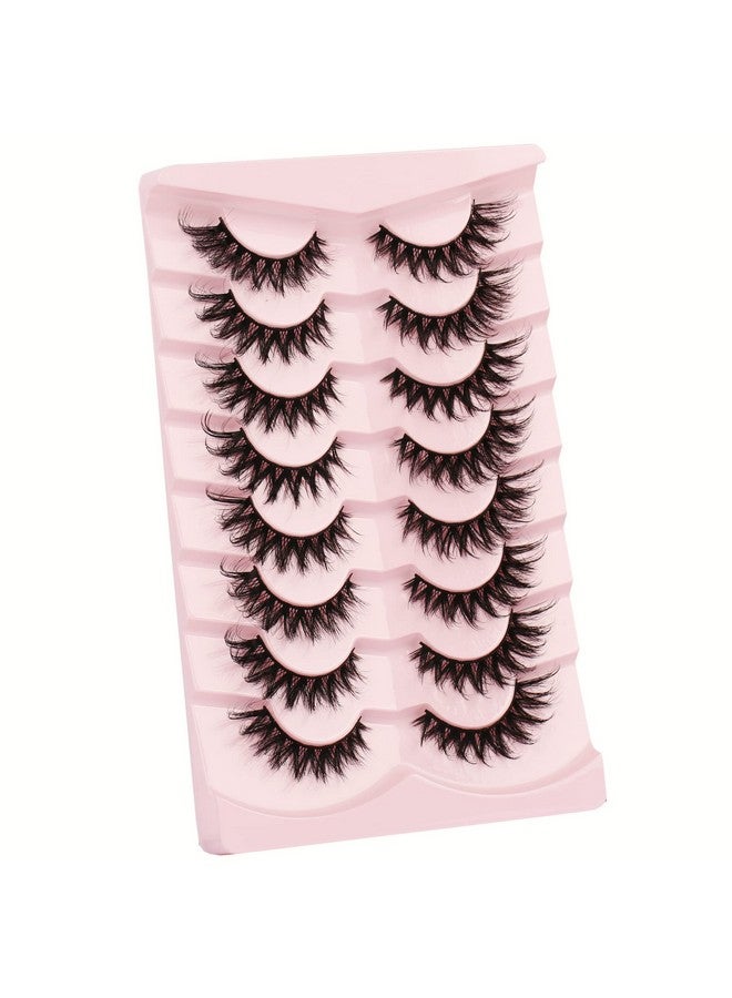 Mink Lashes Cat Eye Fluffy False Eyelashes D Curl Russian Strip Lashes Pack Soft Wispy False Lashes 8 Pairs Multipack