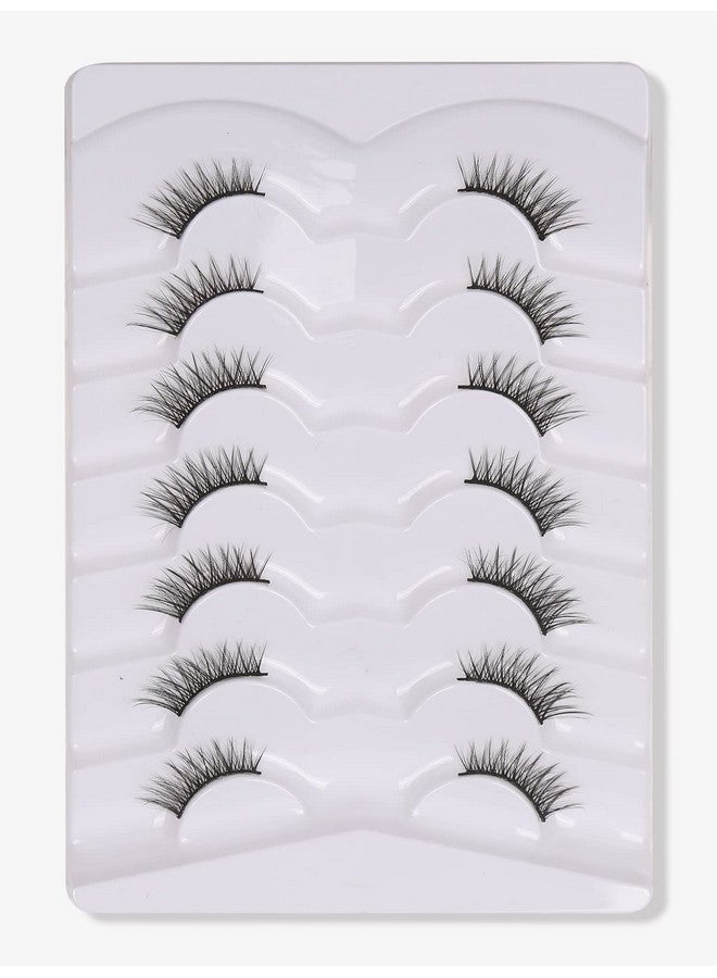 False Eyelashes Natural Half Lashes Short Wispy Lashes Pack Cat Eye 3D Faux Mink Lashes 7 Pairs Multipack