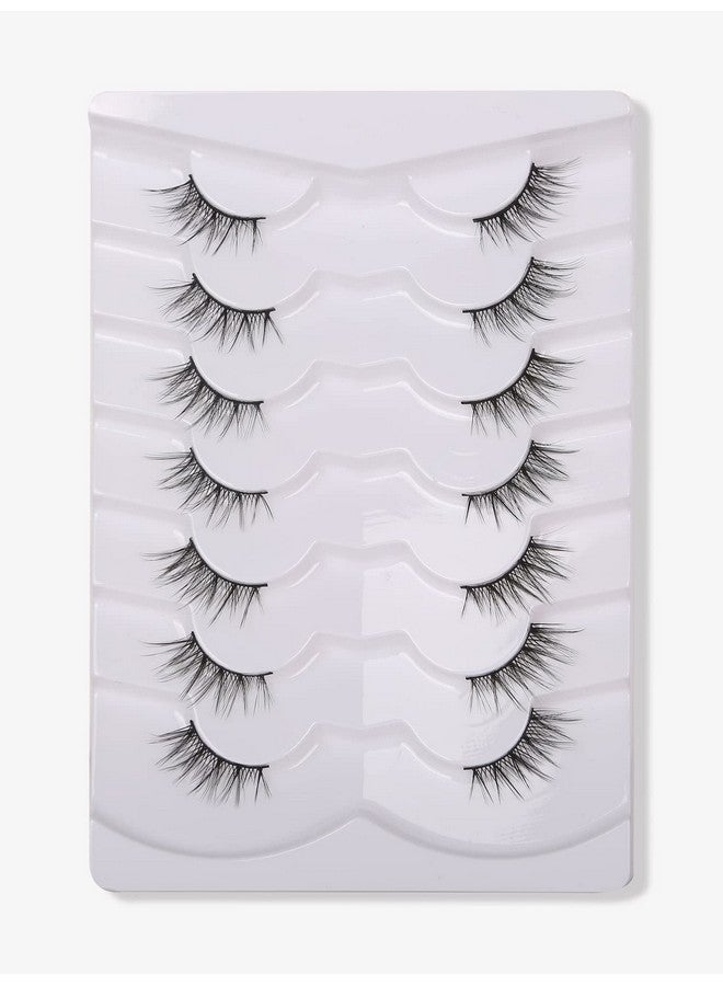 Natural Half Lashes Short False Eyelashes Wispy Lashes Pack Cat Eye 3D Faux Mink Lashes 7 Pairs Multipack