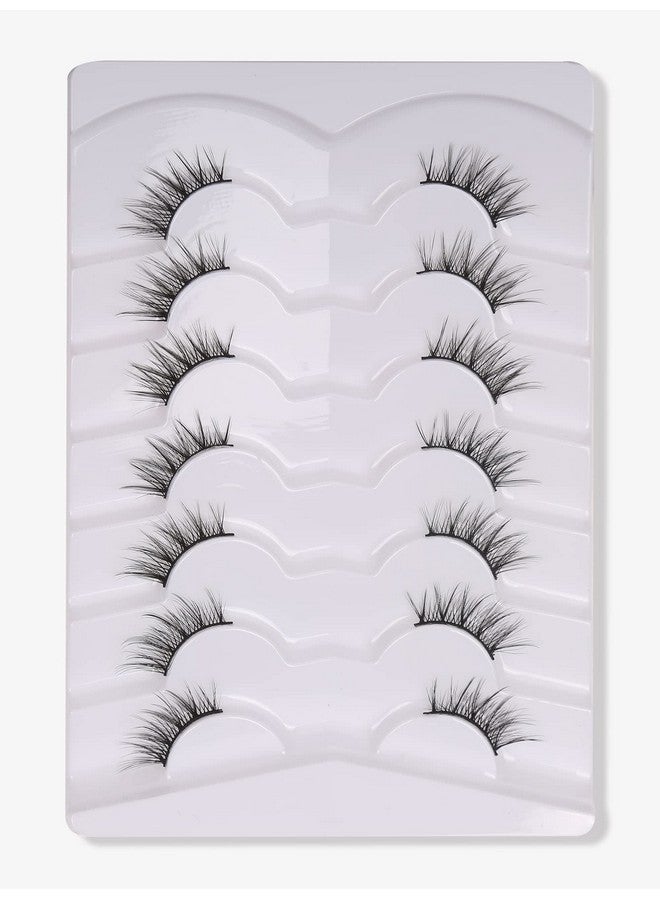 Natural Half Lashes Short False Eyelashes Wispy Lashes Pack Cat Eye 3D Faux Mink Lashes 7 Pairs Multipack