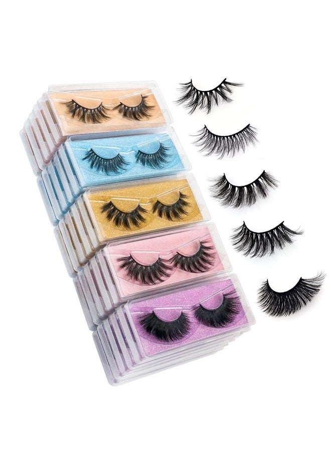 Wholesale Mixed Lashes Pack 3D Faux Mink Eyelashes 5 Style 30 Pairs Fluffy Volume Natural Charming Look Medium Length Eyelashes Cotton Band Handmade Reusable Soft False Eyelashes (5 Styles30 Pairs)