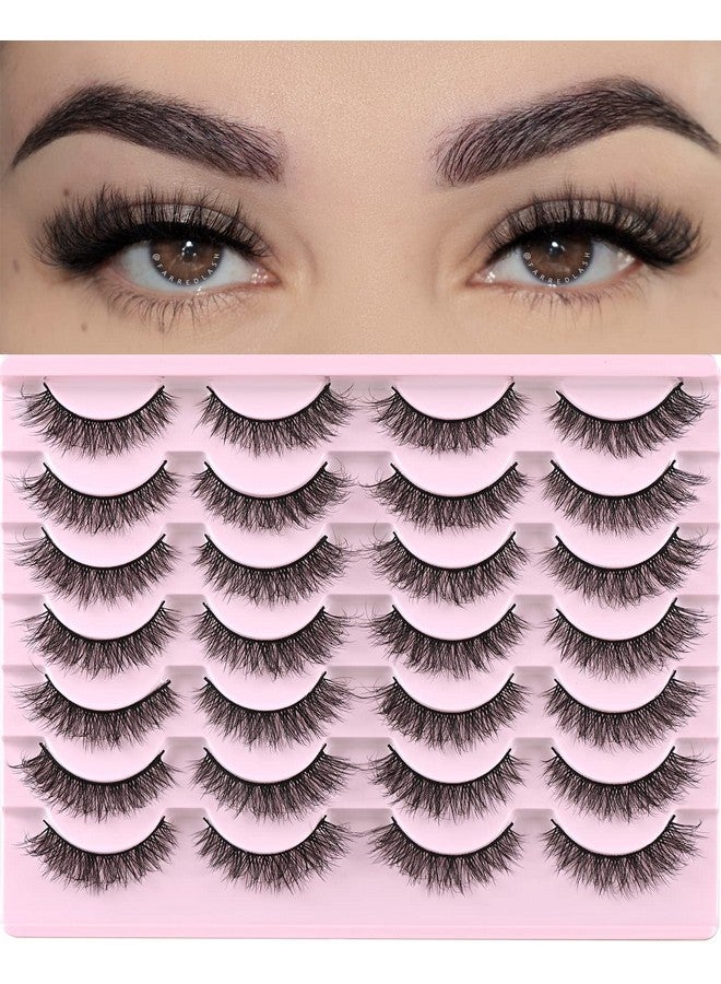 Lashes Natural Look Short Cat Eye Natural Lashes Fluffy Wispy False Eyelashes 14 Pairs Faux Mink Strip Eye Lashes Pack For Daily Makeup (F1 ; 814Mm)