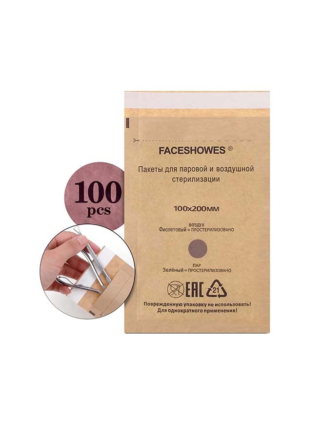 100-Pieces Self-Sealing Cleaning Pouches, Autoclave Kraft Paper Cleaning Bags For Nails And Lash Tools 100x200 cm