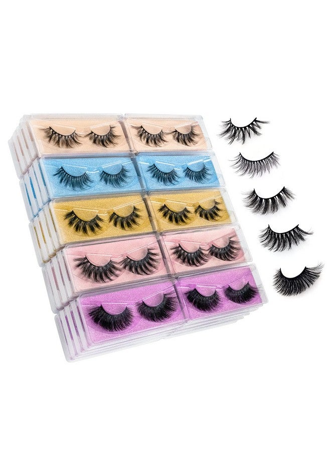 Wholesale Mixed Lashes Pack 3D Faux Mink Eyelashes 5 Style 50 Pairs Fluffy Volume Natural Charming Look Medium Length Eyelashes Cotton Band Handmade Reusable Soft False Eyelashes (5 Styles50 Pairs)