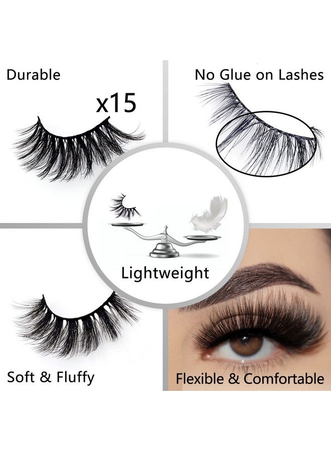 Wholesale Mixed Lashes Pack 3D Faux Mink Eyelashes 5 Style 50 Pairs Fluffy Volume Natural Charming Look Medium Length Eyelashes Cotton Band Handmade Reusable Soft False Eyelashes (5 Styles50 Pairs)