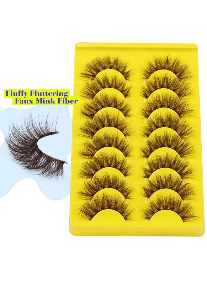 Brown Lashes False Lashes Natural Look Eyelashes Cat Eye Faux Mink Lashes With Clear Band Wispy Fake Eyelashes Lash Strips 8 Pairs