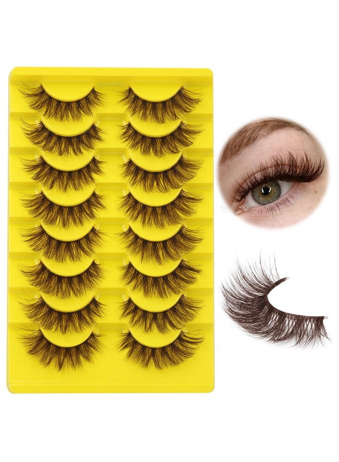 Brown Lashes False Lashes Natural Look Eyelashes Cat Eye Faux Mink Lashes With Clear Band Wispy Fake Eyelashes Lash Strips 8 Pairs