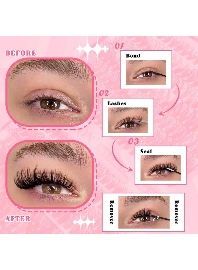 Diy Lash Extension Kit Volume Lash Clusters 40D+50D D Curl 280Pcs Individual Lashes Thick Eyelash Extension Kit Thin Band Cluster Lashes Lash Remover Lash Bond And Seal And Lash Tweezers