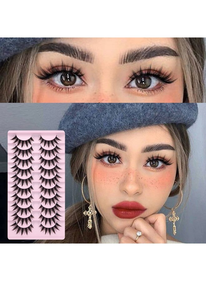 False Eyelashes 10 Pairs Manga Lashes Japanese Style Anime Thick Cosplay Lashes Natural Look 16Mm Spiky 8D Wispy Faux Mink Lashes Full Strip Doll Lashes By Fanxiton