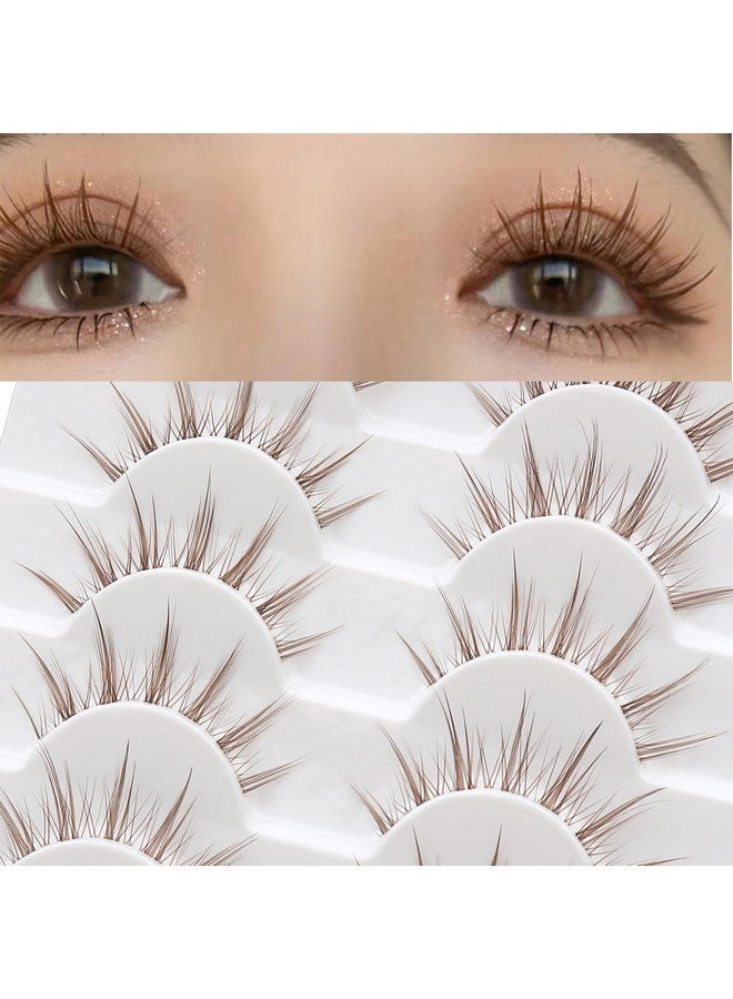 10 Pairs Brown Lashes Clear Band Brown Manga Lashes Japanese Anime Cosplay Brown Eyelashes Asian False Eyelashes Natural Look Like Individual Clusters(A01Brown Manga Lashes 813Mm)