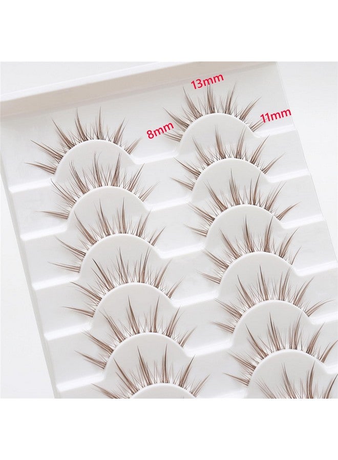 10 Pairs Brown Lashes Clear Band Brown Manga Lashes Japanese Anime Cosplay Brown Eyelashes Asian False Eyelashes Natural Look Like Individual Clusters(A01Brown Manga Lashes 813Mm)