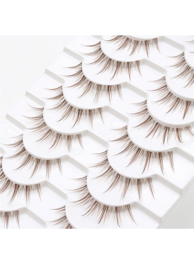 10 Pairs Brown Lashes Clear Band Brown Manga Lashes Japanese Anime Cosplay Brown Eyelashes Asian False Eyelashes Natural Look Like Individual Clusters(A01Brown Manga Lashes 813Mm)