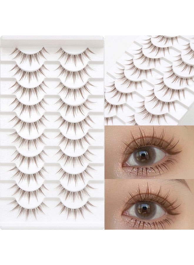 10 Pairs Brown Lashes Clear Band Brown Manga Lashes Japanese Anime Cosplay Brown Eyelashes Asian False Eyelashes Natural Look Like Individual Clusters(A01Brown Manga Lashes 813Mm)