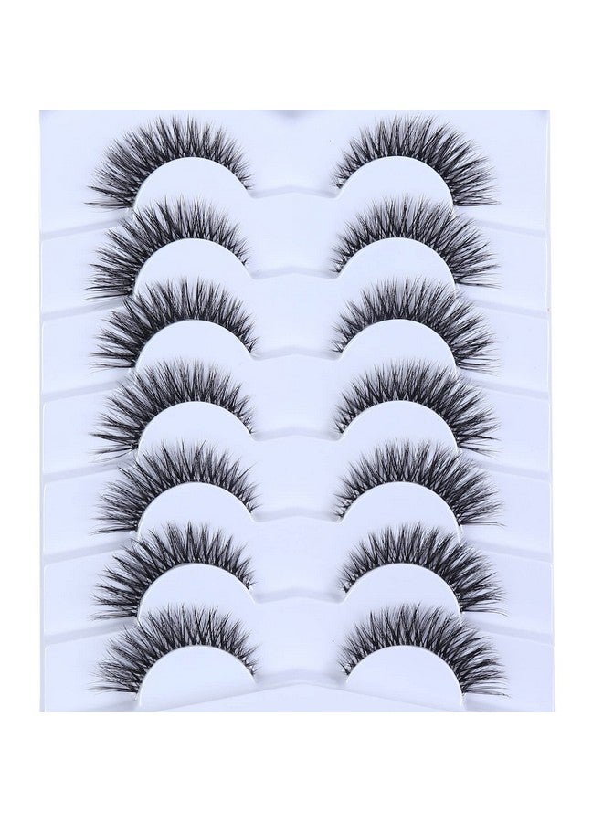 Short Eyelashes Natural Look 13Mm Clear Band Cat Eye Eyelashes Fluffy 7 Pairs Dramatic False Lashes Wispy 3D Faux Mink Lashes Cc74