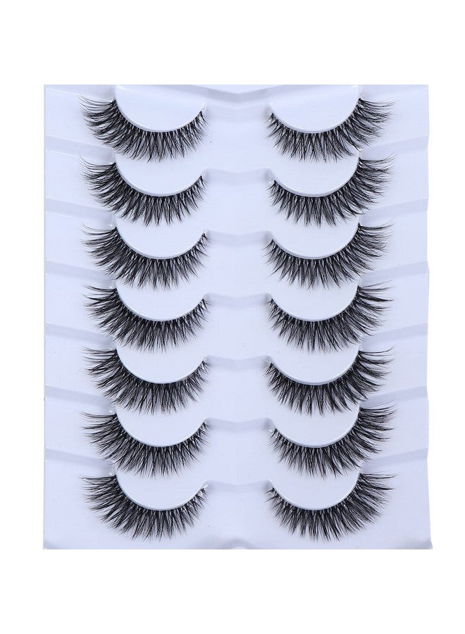 Short Eyelashes Natural Look 13Mm Clear Band Cat Eye Eyelashes Fluffy 7 Pairs Dramatic False Lashes Wispy 3D Faux Mink Lashes Cc74