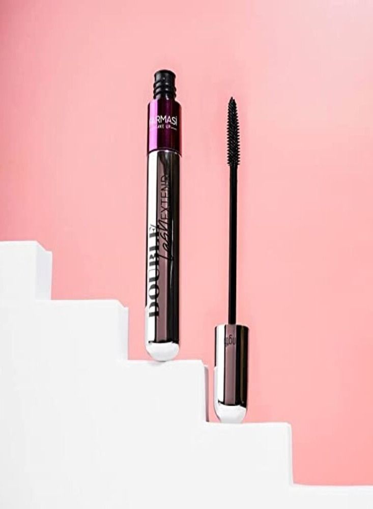 FARMASi Double Lash Extend Mascara, Eyelash Lengthening Applicator, Natural Lengthening and Thickening Effect No Clumping, Buildable, Defining, Curling, 0.41 fl. Oz / 12 ml (Black)