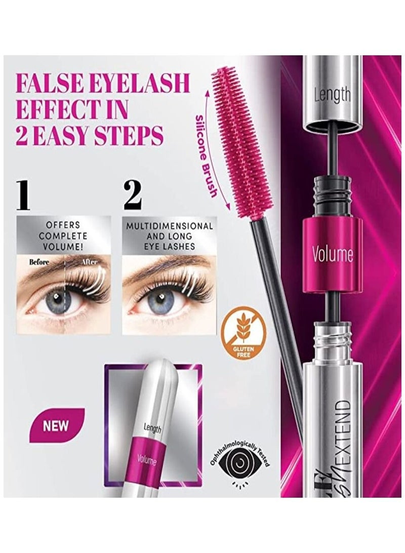 FARMASi Double Lash Extend Mascara, Eyelash Lengthening Applicator, Natural Lengthening and Thickening Effect No Clumping, Buildable, Defining, Curling, 0.41 fl. Oz / 12 ml (Black)