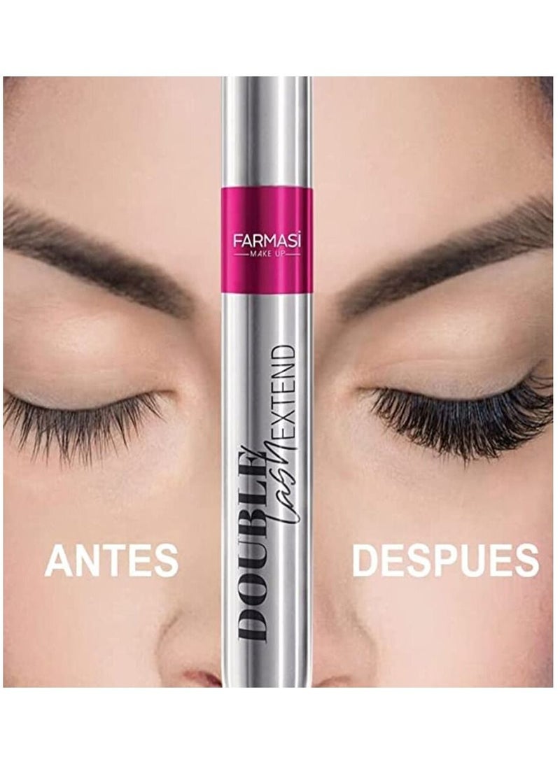 FARMASi Double Lash Extend Mascara, Eyelash Lengthening Applicator, Natural Lengthening and Thickening Effect No Clumping, Buildable, Defining, Curling, 0.41 fl. Oz / 12 ml (Black)