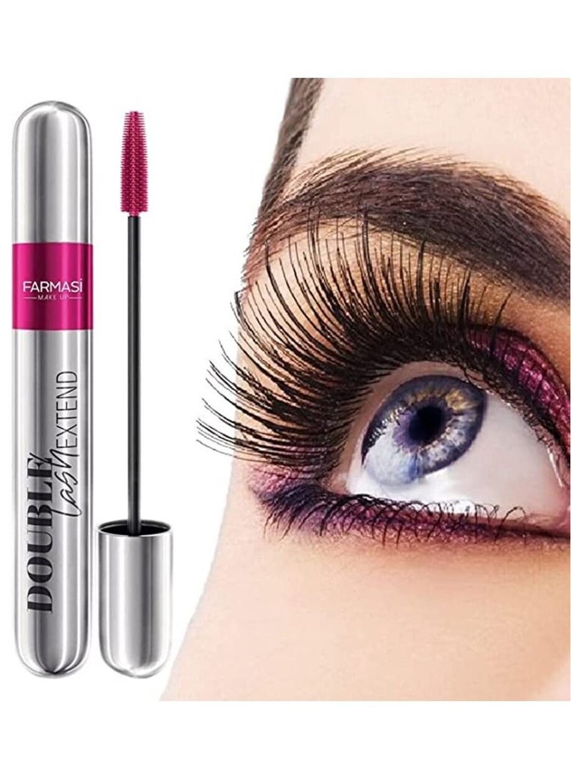 FARMASi Double Lash Extend Mascara, Eyelash Lengthening Applicator, Natural Lengthening and Thickening Effect No Clumping, Buildable, Defining, Curling, 0.41 fl. Oz / 12 ml (Black)