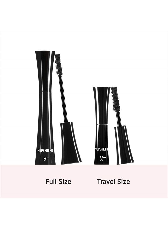 Superhero Mascara, Super Black - Elastic Stretch Volumizing & Lengthening Mascara - Lifts, Separates & Conditions Lashes - With Collagen, Biotin & Peptides - 0.3 fl oz