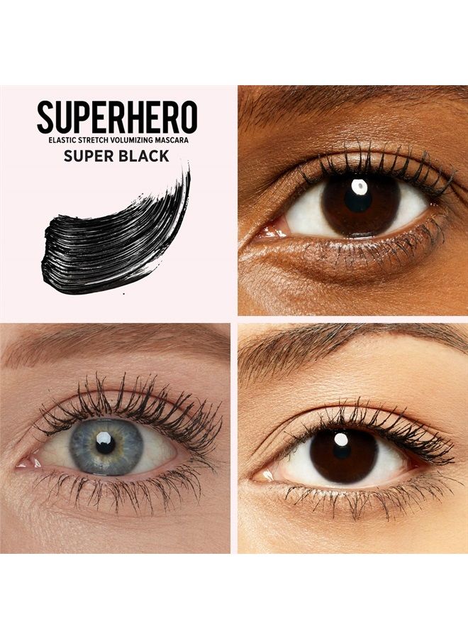 Superhero Mascara, Super Black - Travel Size - Elastic Stretch Volumizing & Lengthening Mascara - Lifts, Separates & Conditions Lashes - With Collagen, Biotin & Peptides - 0.17 fl oz