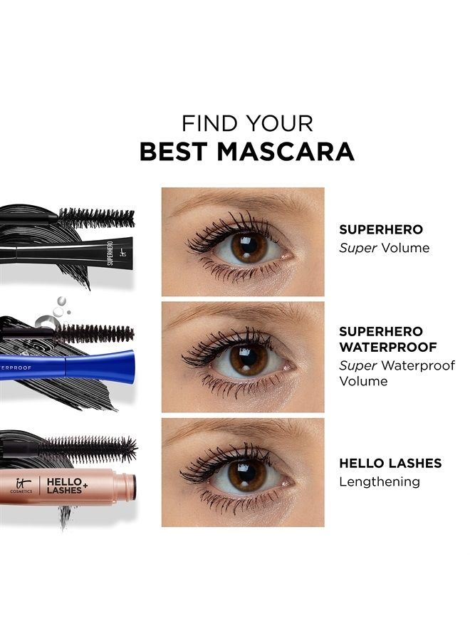 Superhero Mascara, Super Black - Travel Size - Elastic Stretch Volumizing & Lengthening Mascara - Lifts, Separates & Conditions Lashes - With Collagen, Biotin & Peptides - 0.17 fl oz