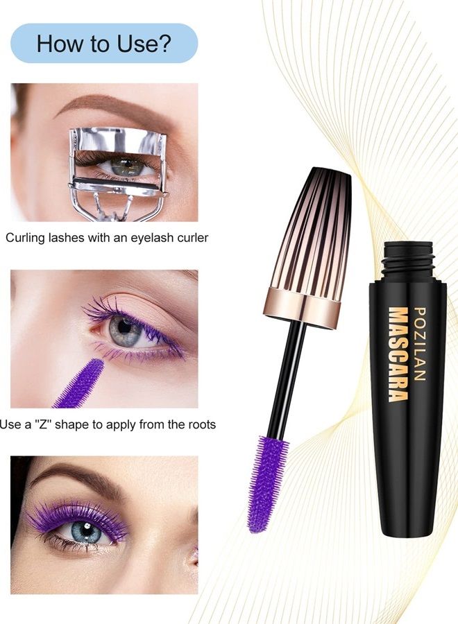 Naseny Waterproof Mascara Volume And Length,Thrive Liquid Mascara Lengthening And Thickening,5D Silk Fiber Mascara Lash Extensions,Non Clumping And Smudge-Proof Long Lasting Lash Cosmetics(Purple)