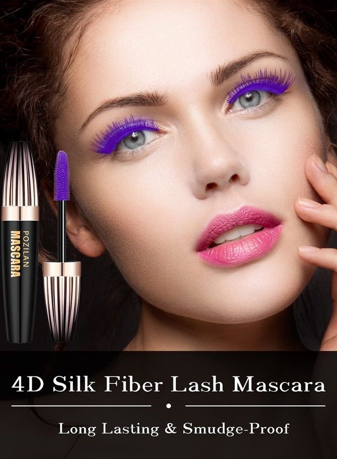 Naseny Waterproof Mascara Volume And Length,Thrive Liquid Mascara Lengthening And Thickening,5D Silk Fiber Mascara Lash Extensions,Non Clumping And Smudge-Proof Long Lasting Lash Cosmetics(Purple)