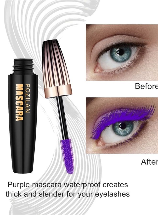 Naseny Waterproof Mascara Volume And Length,Thrive Liquid Mascara Lengthening And Thickening,5D Silk Fiber Mascara Lash Extensions,Non Clumping And Smudge-Proof Long Lasting Lash Cosmetics(Purple)