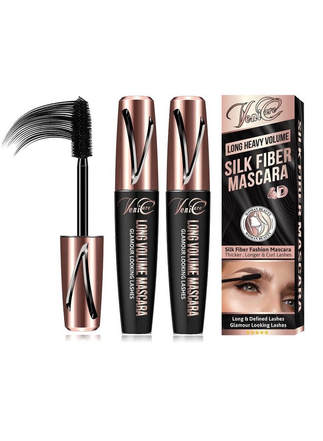 4D Silk Fiber Lash Mascara Lengthening And Thick Volume Long Lasting Smudge Proof All Day Full Long Thick Smudge Proof Eyelashes 2 Pack