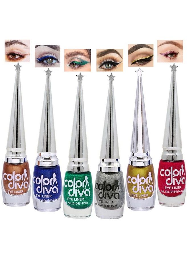 Eye Liner Longlasting Water Resistant 6Ml Each (Pink Blue Black Green Grey Copper)