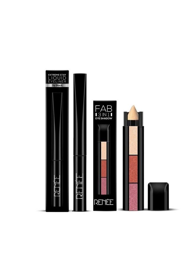 Onthego Eye Makeup Combo Of 3 In 1 Eyeshadow 4.5Gm & Extreme Stay Liquid Eyeliner 3X Black 4.5Ml