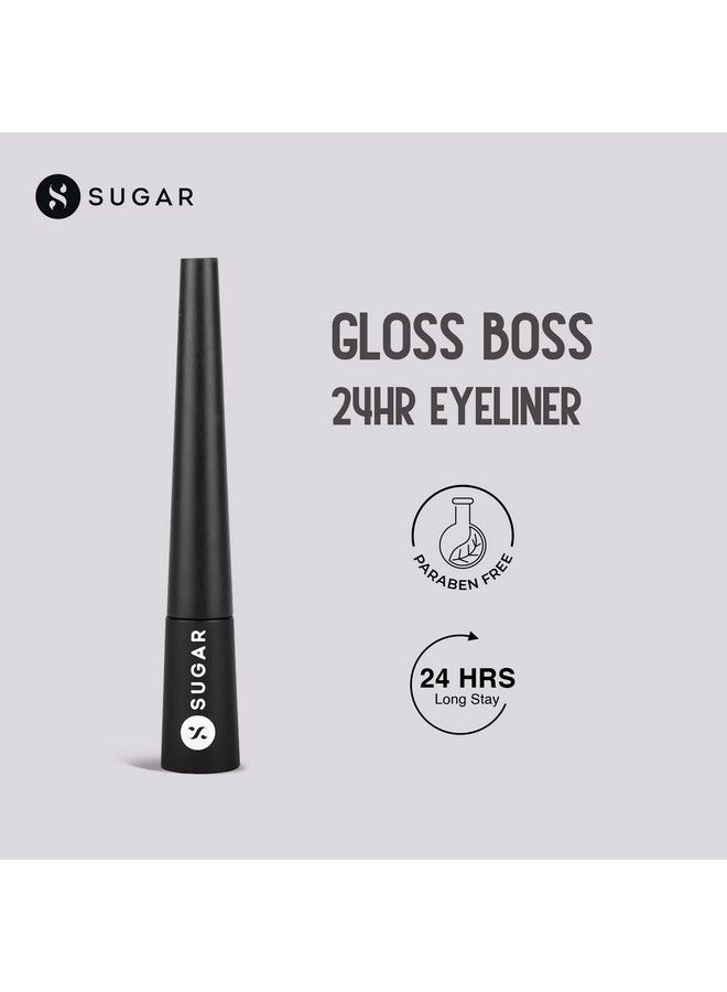 Gloss Boss 24Hr Eyeliner 01 Back In Black (Black Eyeliner) Glossy Eyeliner With Brush Smudge Proof Partywear Eye Liner Lasts Up To 24 Hours Glossy Finish