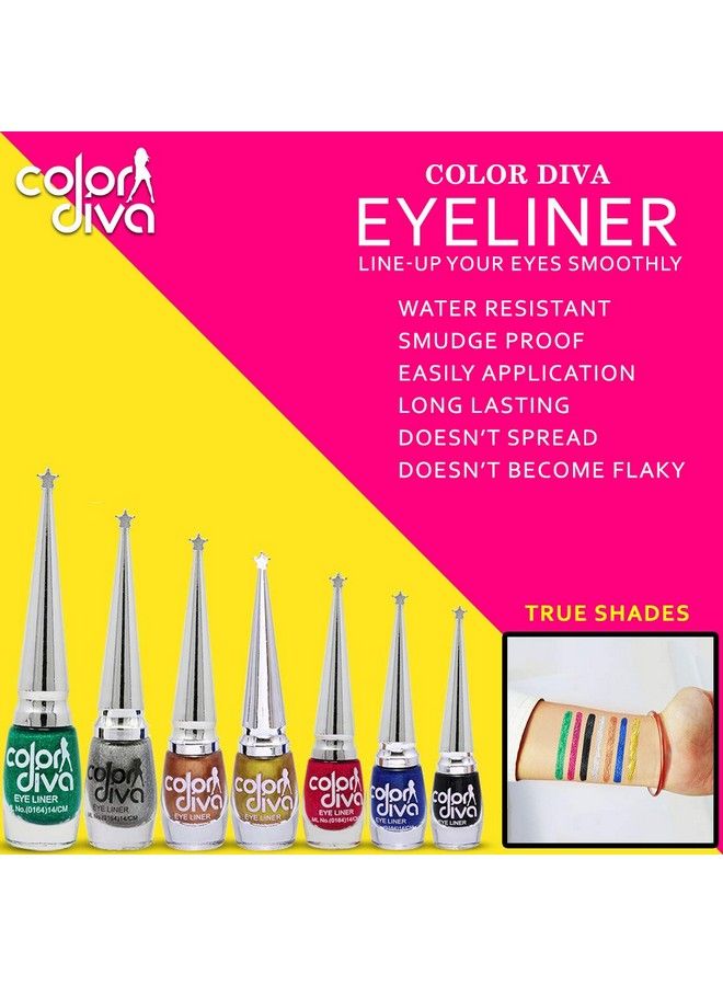 Eye Liner Water Resistant Longlasting 6Ml (Pink Blue Black Green Grey Copper Gold) Matte Shimmery & Satin Finish