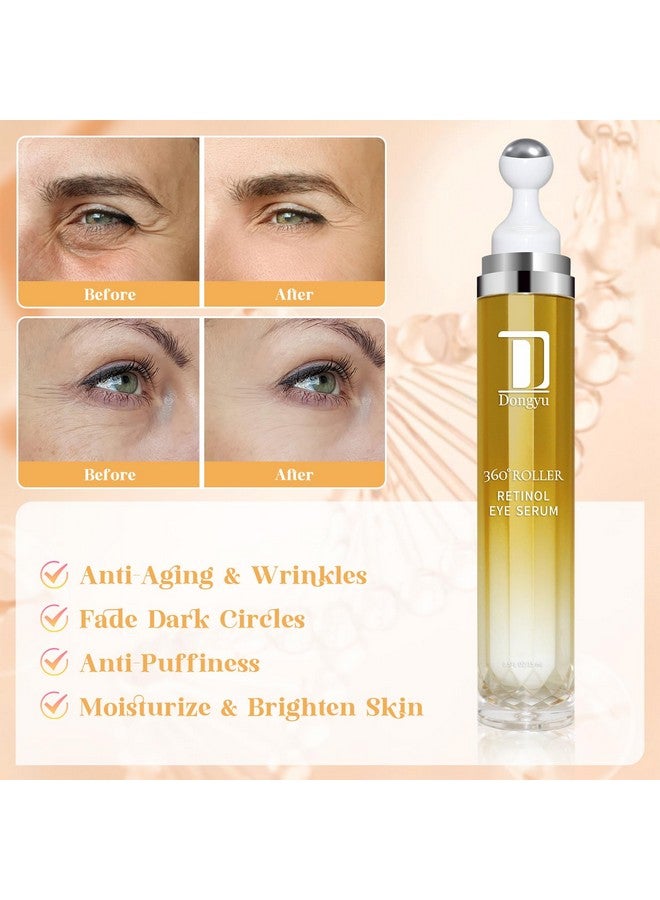 Retinol Eye Serum 360° Roller Retinol Eye Cream With Massage Ball Caffeine And Yeast Under Eye Roller Serum Anti Aging Eye Cream For Dark Circles Puffiness Bags Reduce Wrinkles Fine Lines