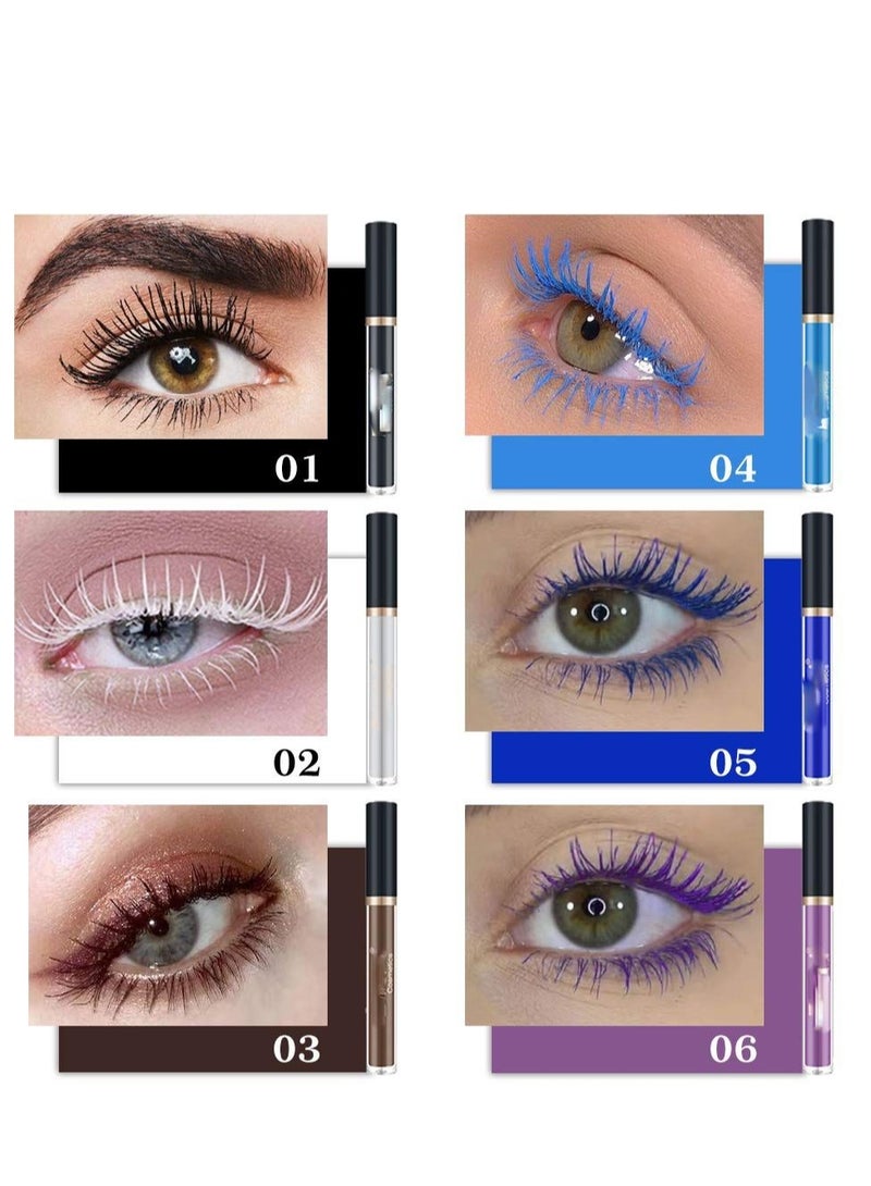 6 Color Colored Colorful Waterproof Mascara for Eyelashes Set,Blue White Black Brown Purple Mascara for Eyelashes, Long Lasting Charming Voluminous Mascara for Women, Cruelty Free Vegan Eye Makeup