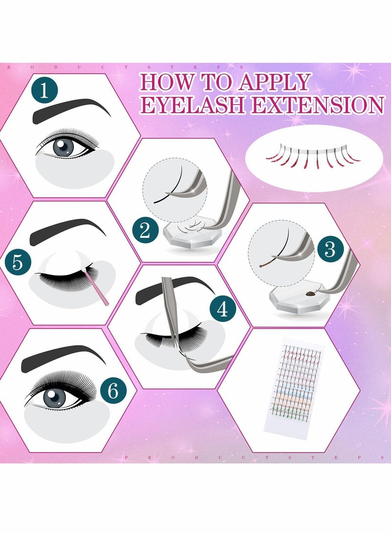 Colored Glitter Lashes, C Curl Colored Lash Extensions, 12mm Individual Eyelash Extension Volume