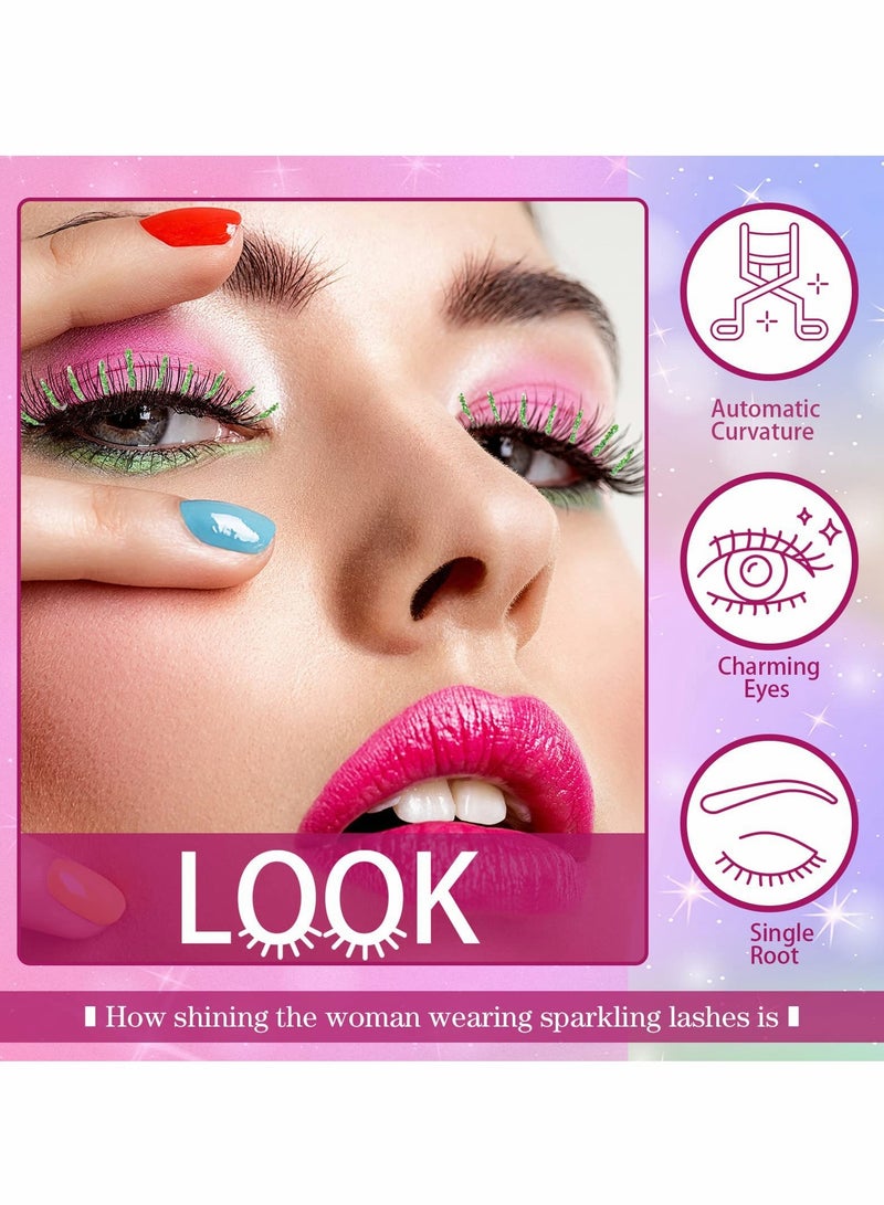 Colored Glitter Lashes, C Curl Colored Lash Extensions, 12mm Individual Eyelash Extension Volume