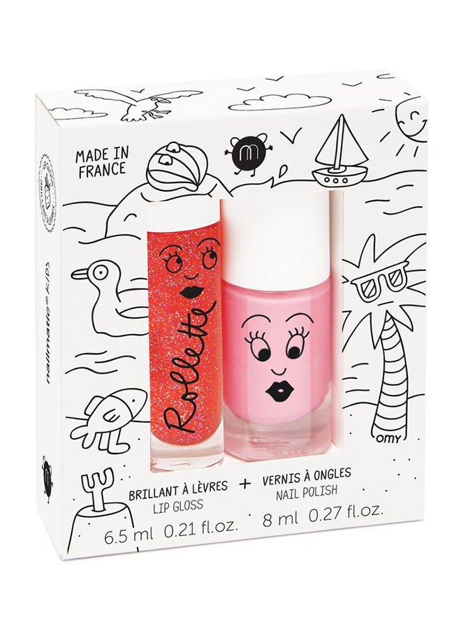 Set Of 2 Holidays Lip Gloss Plus Nail Polish Set Strawberry/Cookie