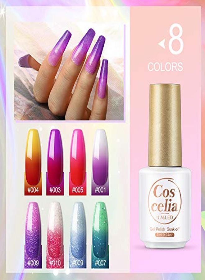 Color Changing Nail Polish Set, Soak Off Gel Nail Polish Temperature Changing Pink Glitter Long Lasting Gel Polish For Nail Art Manicure Design Gift For Women