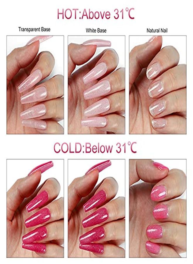 Color Changing Nail Polish Set, Soak Off Gel Nail Polish Temperature Changing Pink Glitter Long Lasting Gel Polish For Nail Art Manicure Design Gift For Women