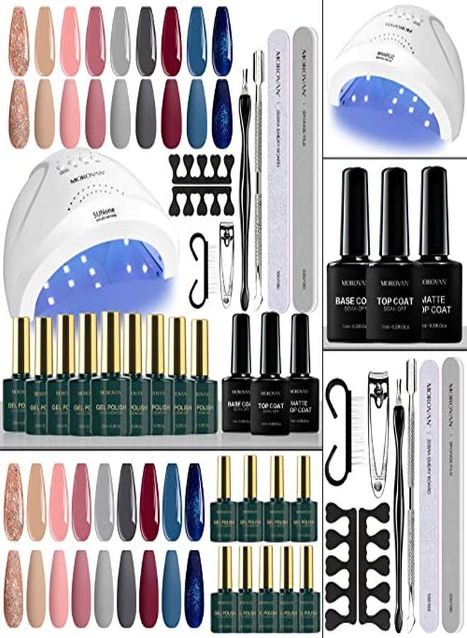 Gel Nail Polish Kit With U V Light - 9 Colors 48W Led Nail Lamp Gel Nail Polish Gray Pink Nude Nail Art Diy Salon Suitable For Any Season